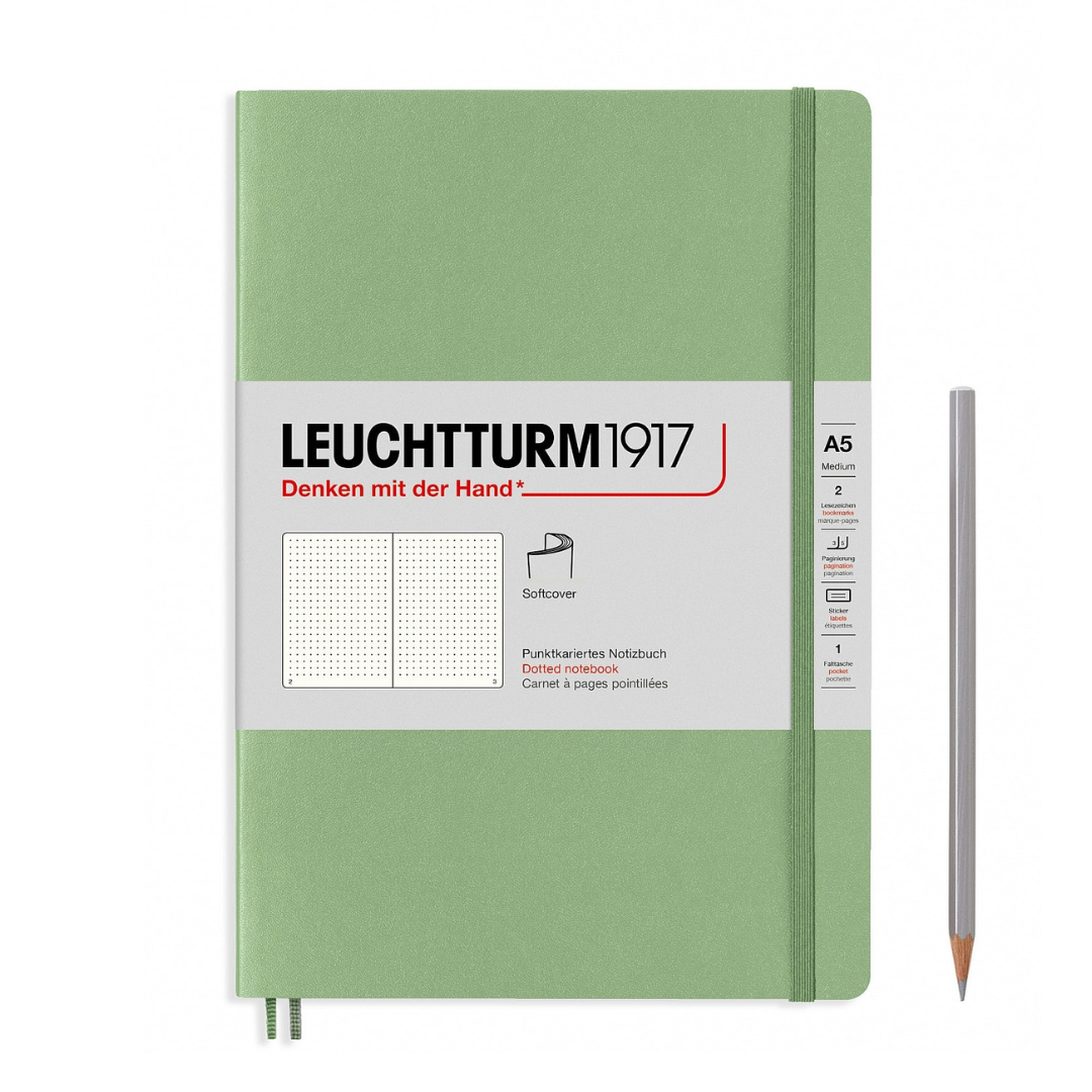Leuchtturm1917 A5 Medium Softcover Notebook in Dotted / Sage — Leuchtturm1917 notebook — quality writing journal with premium paper, at Cityluxe Singapore stationery store