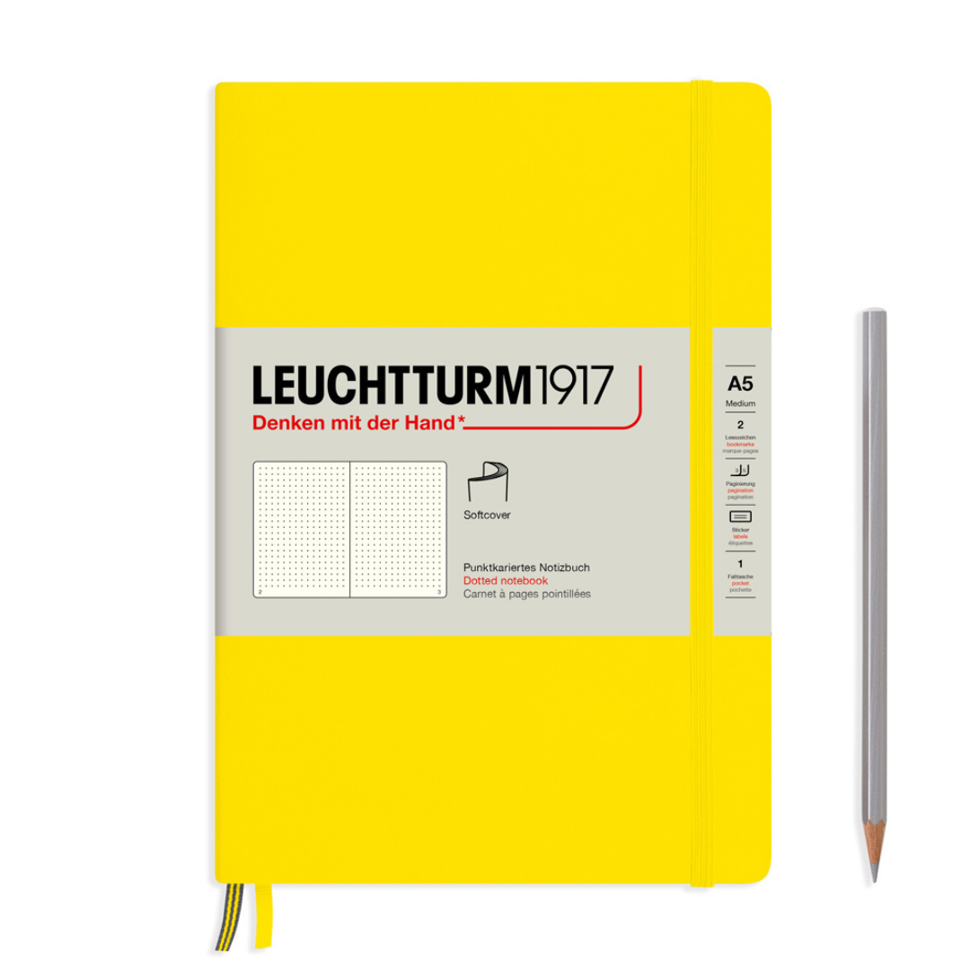 Leuchtturm1917 A5 Medium Softcover Notebook in Dotted / Lemon — Leuchtturm1917 notebook — quality writing journal with premium paper, at Cityluxe Singapore stationery store