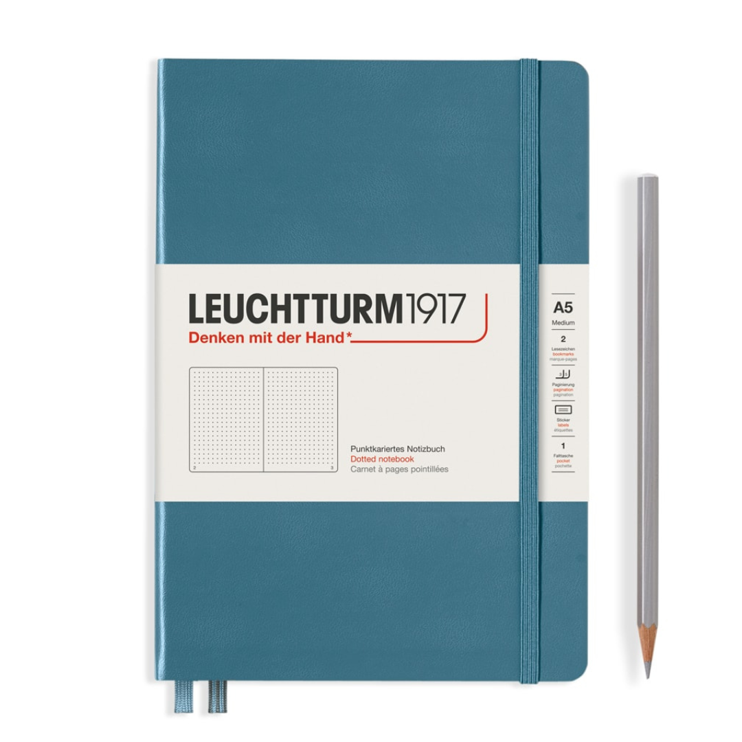 Leuchtturm1917 A5 Medium Hardcover Notebook in Dotted / Stone Blue — Leuchtturm1917 notebook — quality writing journal with premium paper, at Cityluxe Singapore stationery store