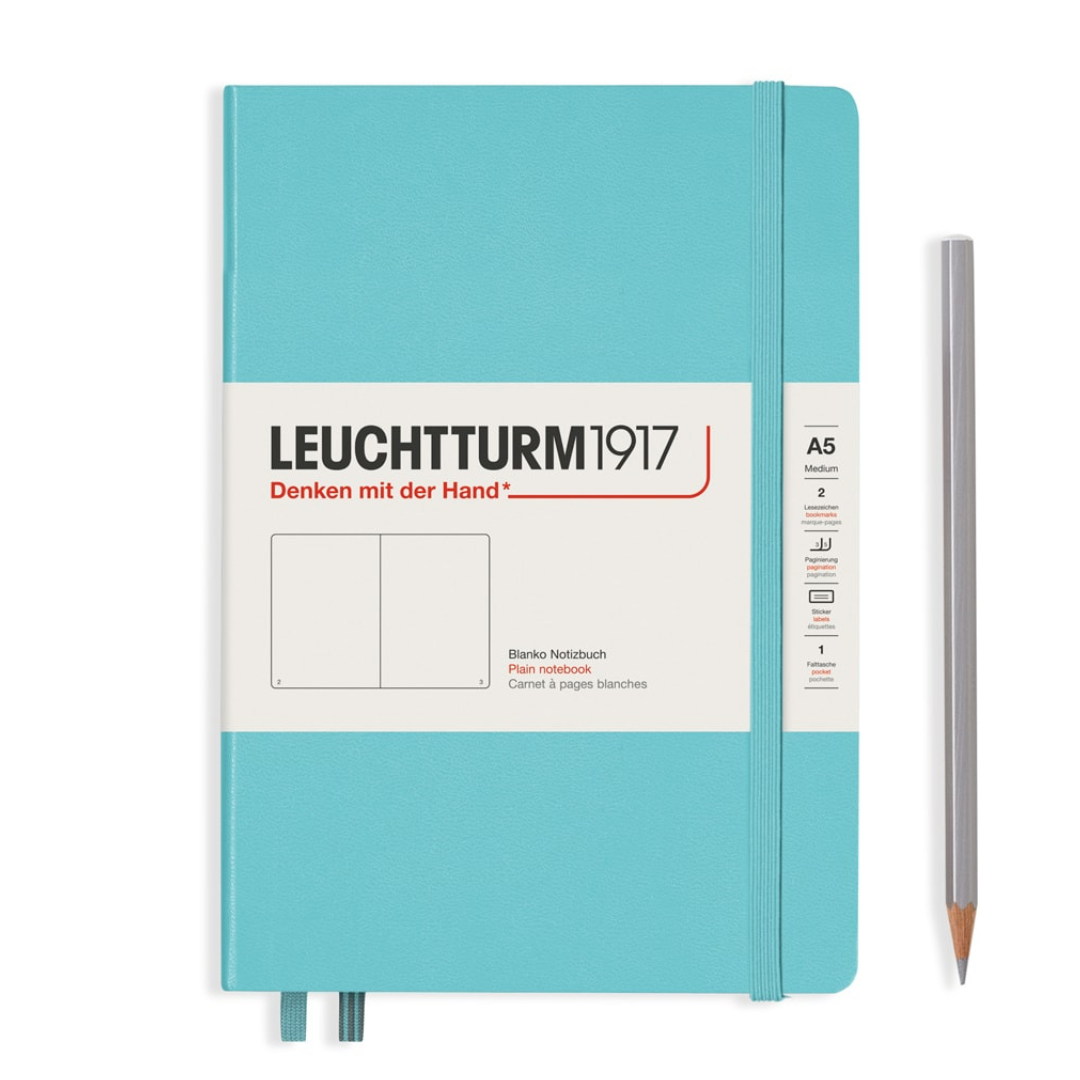 Leuchtturm1917 A5 Medium Hardcover Notebook in Plain / Aquamarine — Leuchtturm1917 notebook — quality writing journal with premium paper, at Cityluxe Singapore stationery store