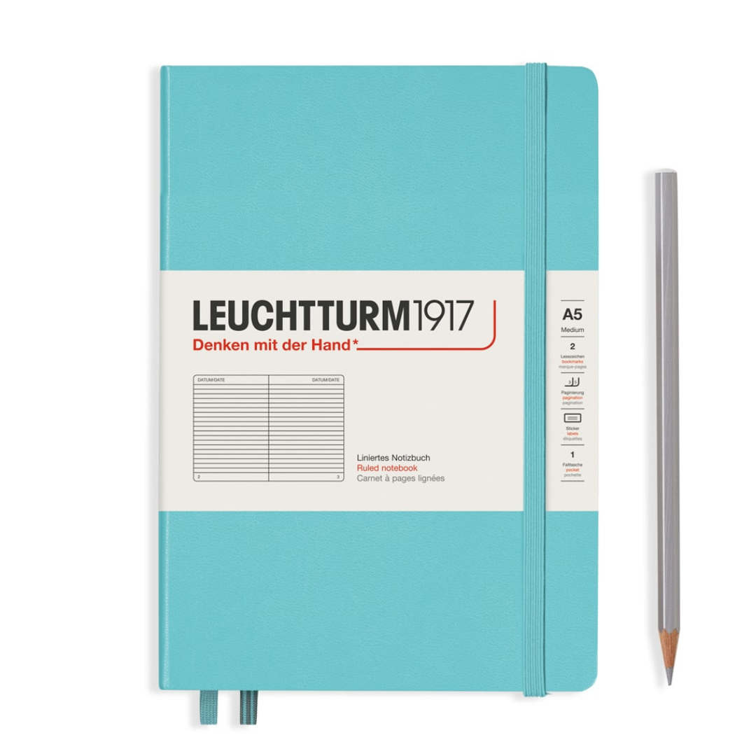 Leuchtturm1917 A5 Medium Hardcover Notebook in Ruled / Aquamarine — Leuchtturm1917 notebook — quality writing journal with premium paper, at Cityluxe Singapore stationery store