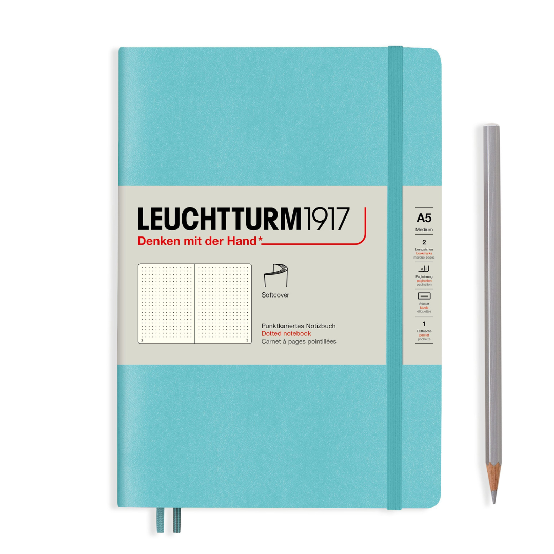 Leuchtturm1917 A5 Medium Softcover Notebook in Dotted / Aquamarine — Leuchtturm1917 notebook — quality writing journal with premium paper, at Cityluxe Singapore stationery store