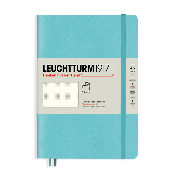 Leuchtturm1917 A5 Medium Softcover Notebook in Dotted / Aquamarine — Leuchtturm1917 notebook — quality writing journal with premium paper, at Cityluxe Singapore stationery store