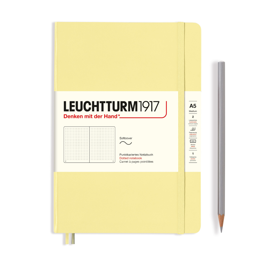 Leuchtturm1917 A5 Medium Softcover Notebook in Dotted / Vanilla — Leuchtturm1917 notebook — quality writing journal with premium paper, at Cityluxe Singapore stationery store