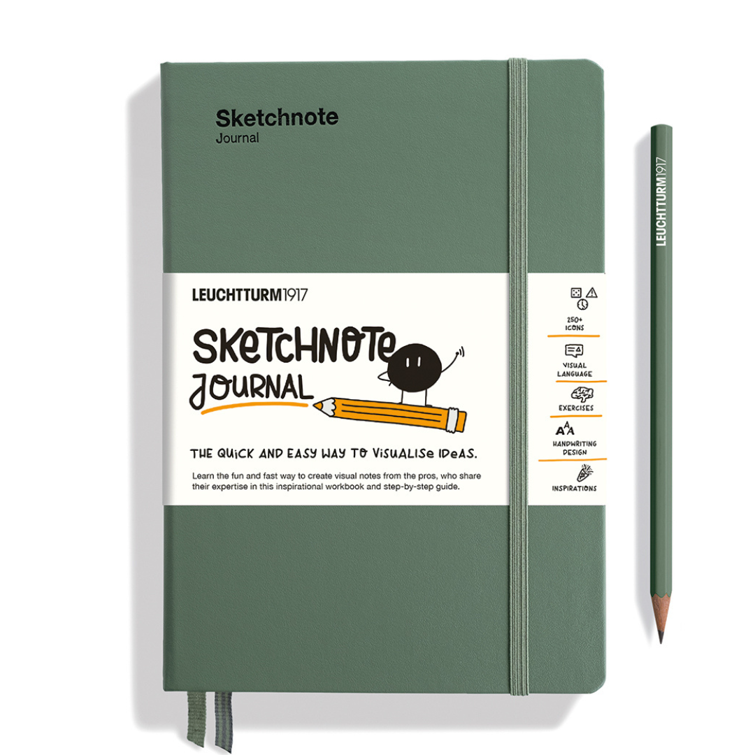 Leuchtturm1917 A5 Medium Sketchnote Hardcover Journal in Olive — Leuchtturm1917 notebook — quality writing journal with premium paper, at Cityluxe Singapore stationery store