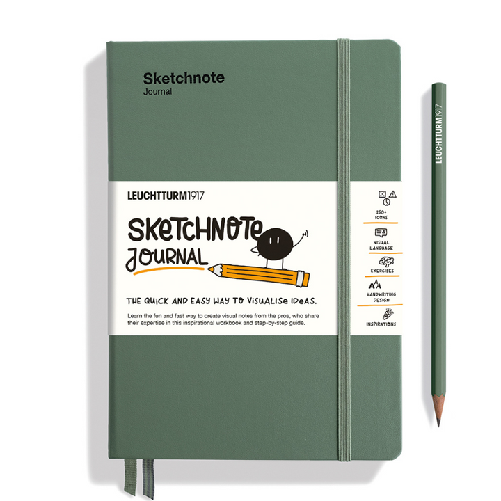 Leuchtturm1917 A5 Medium Sketchnote Hardcover Journal in Olive — Leuchtturm1917 notebook — quality writing journal with premium paper, at Cityluxe Singapore stationery store