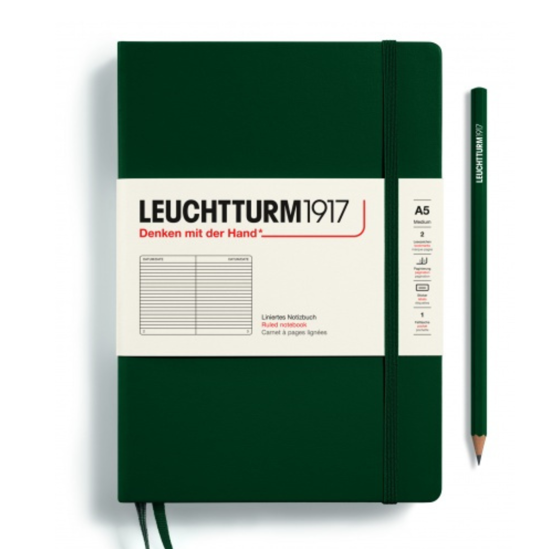 Leuchtturm1917 Natural Colours A5 Medium Hardcover Notebook in Forest Green — Leuchtturm1917 notebook — quality writing journal with premium paper, at Cityluxe Singapore stationery store
