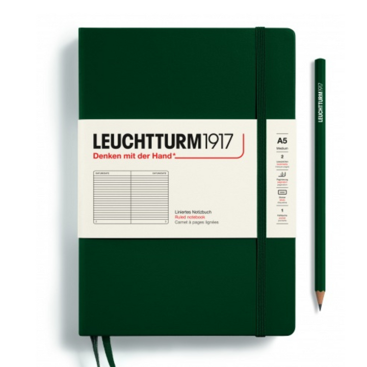 Leuchtturm1917 Natural Colours A5 Medium Hardcover Notebook in Forest Green — Leuchtturm1917 notebook — quality writing journal with premium paper, at Cityluxe Singapore stationery store