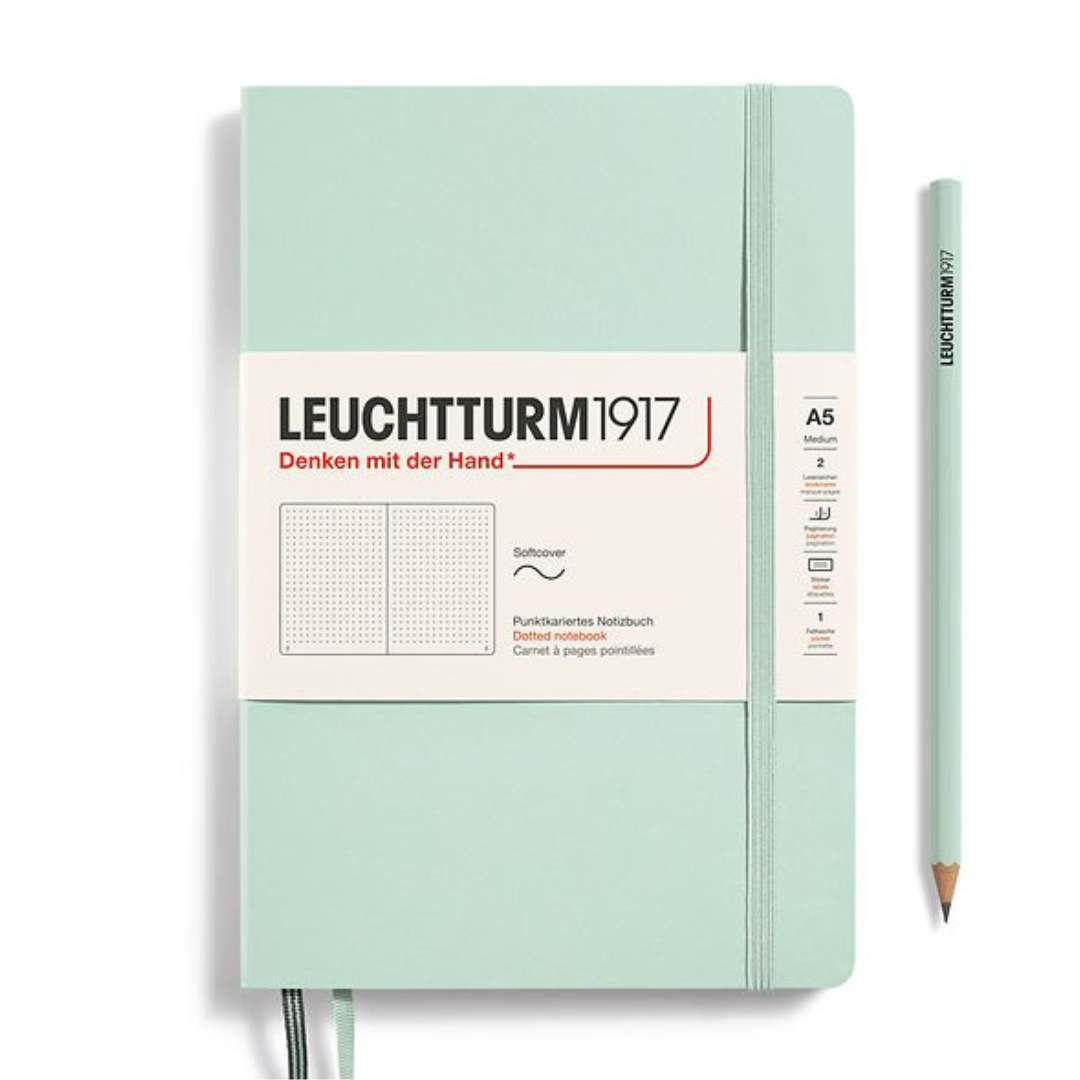 Leuchtturm1917 Natural Colours A5 Medium Softcover Notebook - Dotted / Mint Green — front cover