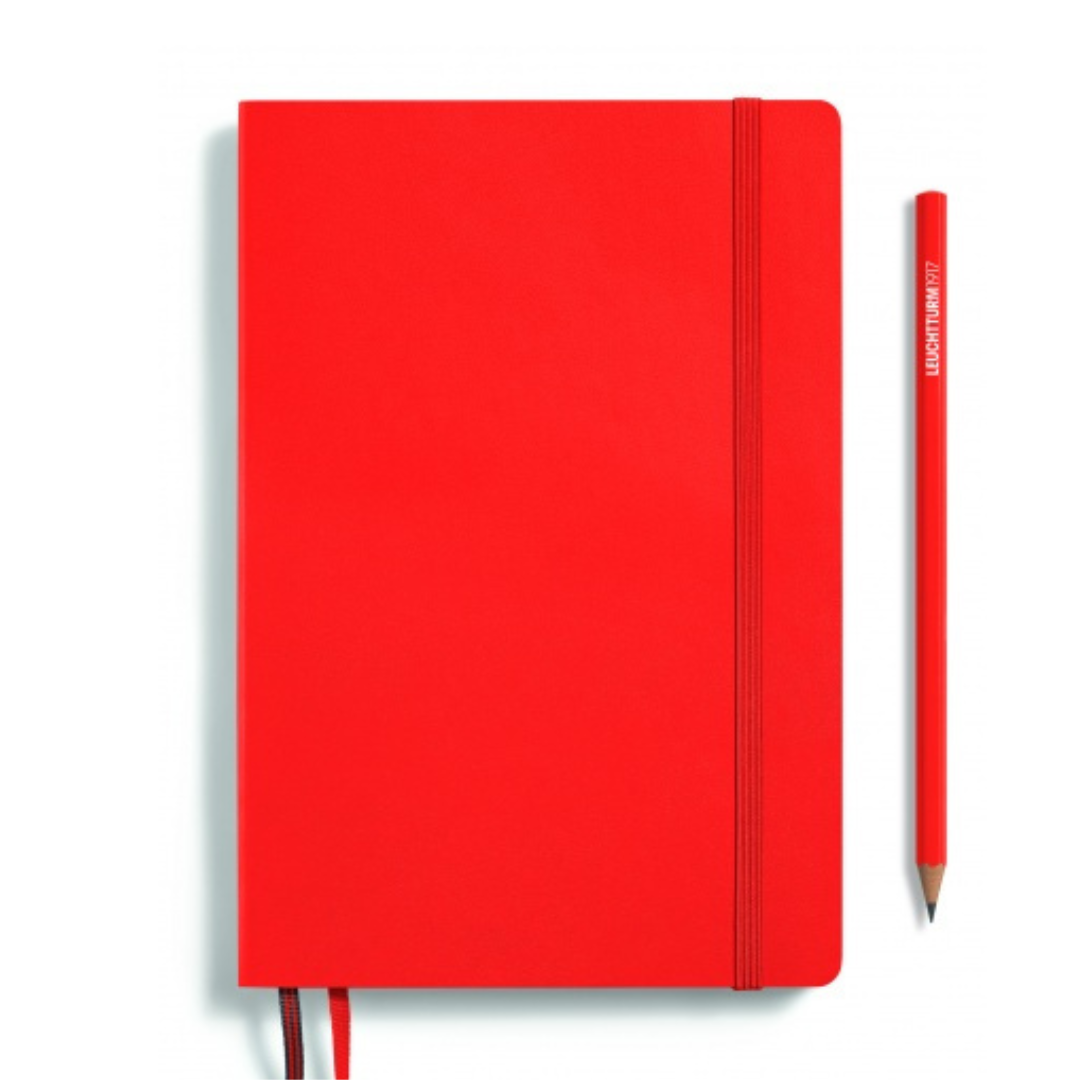 Leuchtturm1917 Recombine A5 Medium Softcover Notebook - Dotted / Lobster — flat lay