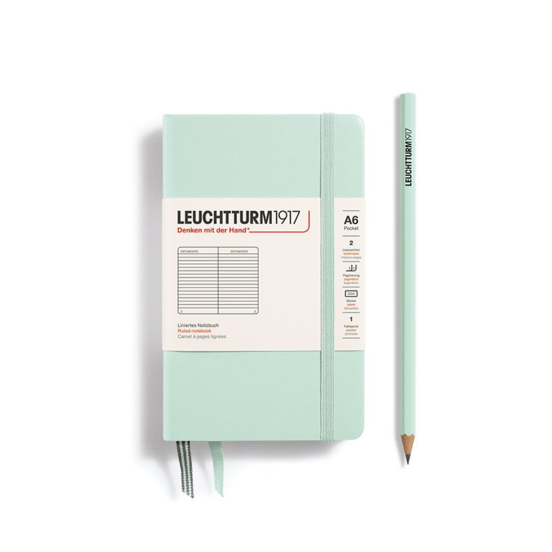 Leuchtturm1917 A6 Pocket Hardcover Notebook - Ruled / Mint Green — front cover