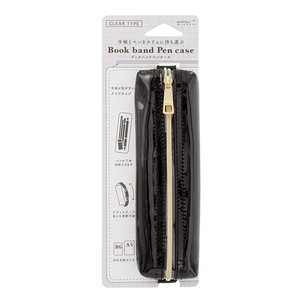 Midori Book Band Pen Case (B6-A5 Size) - Clear Black — front view