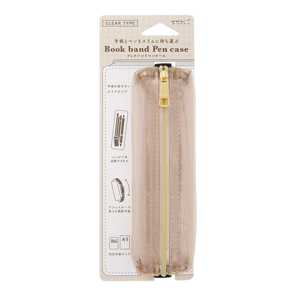 Midori Book Band Pen Case (B6-A5 Size) - Clear Sepia — front view