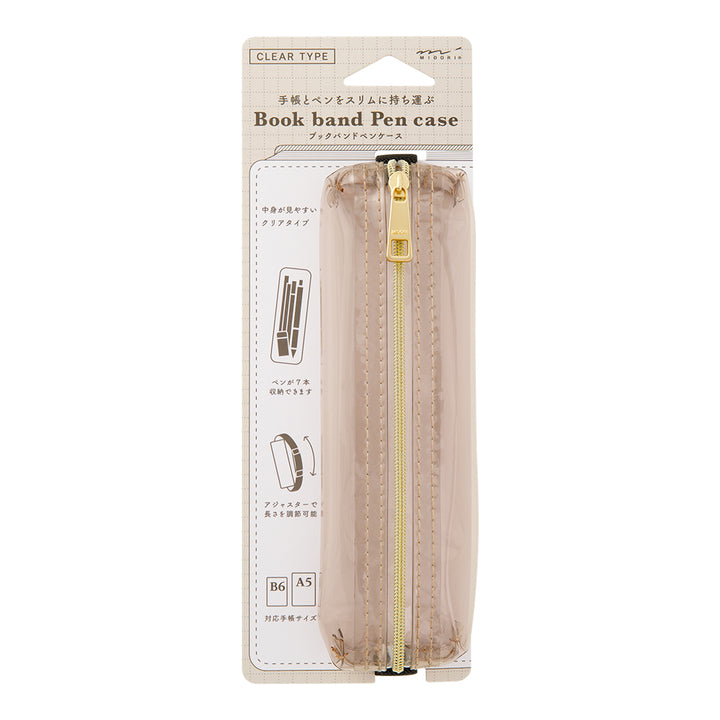 Midori Book Band Pen Case (B6-A5 Size) - Clear Sepia — front view