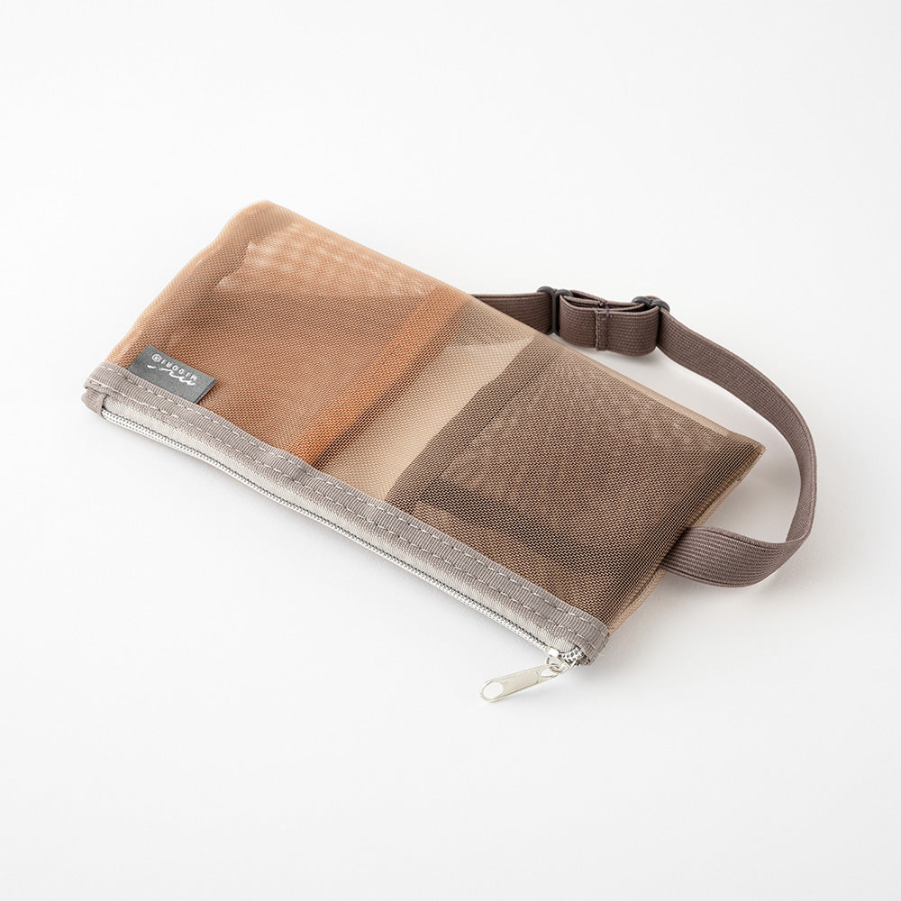 Midori Book Band Pen Case (B6-A5) - Mesh Brown — side view