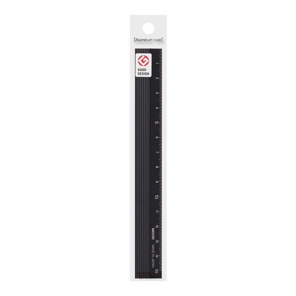 Midori Aluminum Ruler 15cm - Black — front view