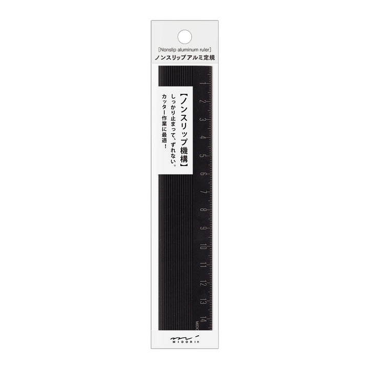 Midori Aluminum Ruler 15cm Non-Slip - Black — in use