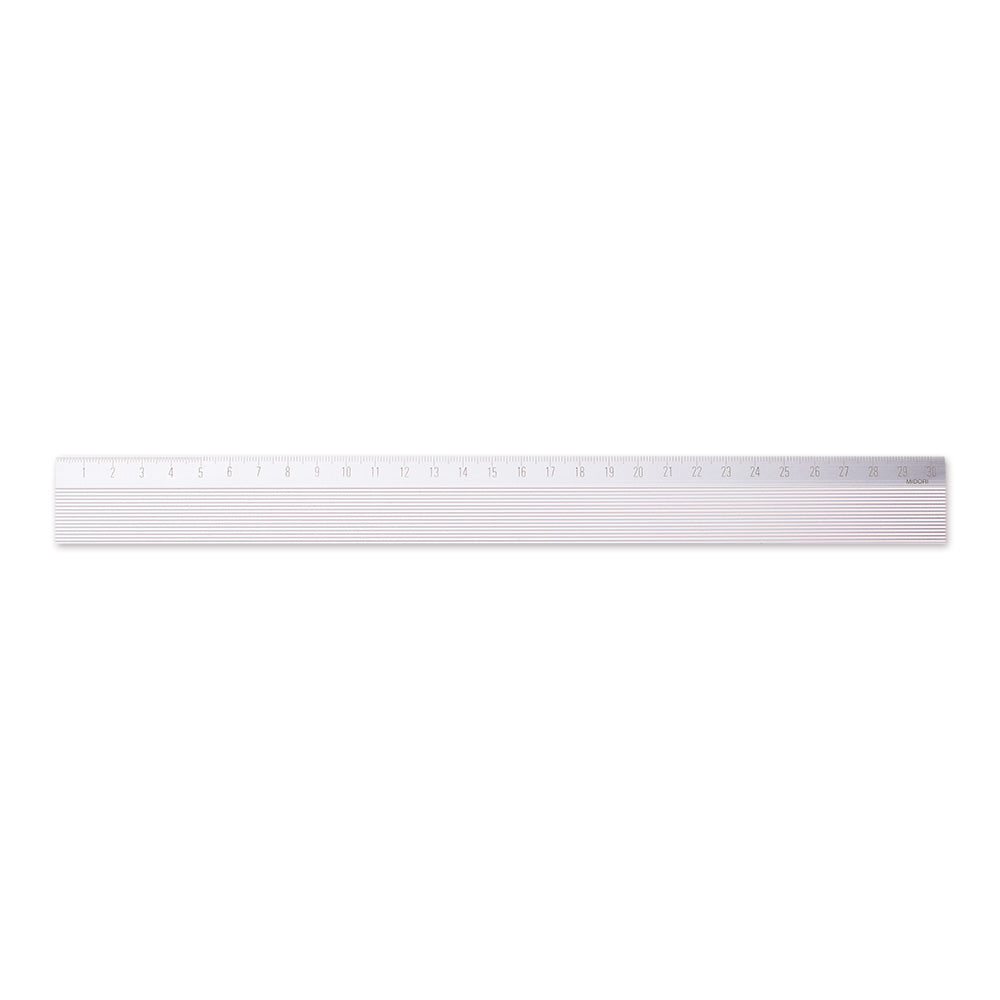 Midori Aluminum Aluminum Ruler - 30cm Non-Slip Silver — front view