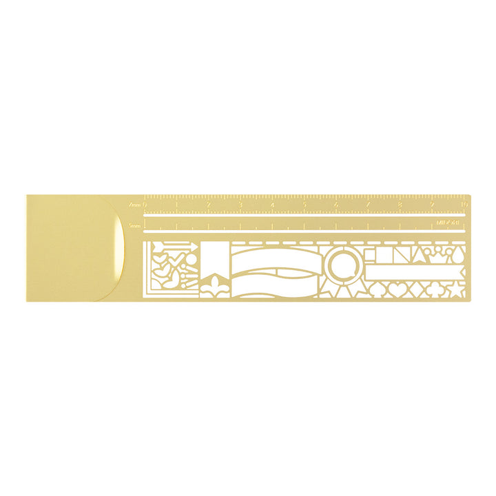 Midori Clip Brass Ruler Decorative Pattern A — flat lay