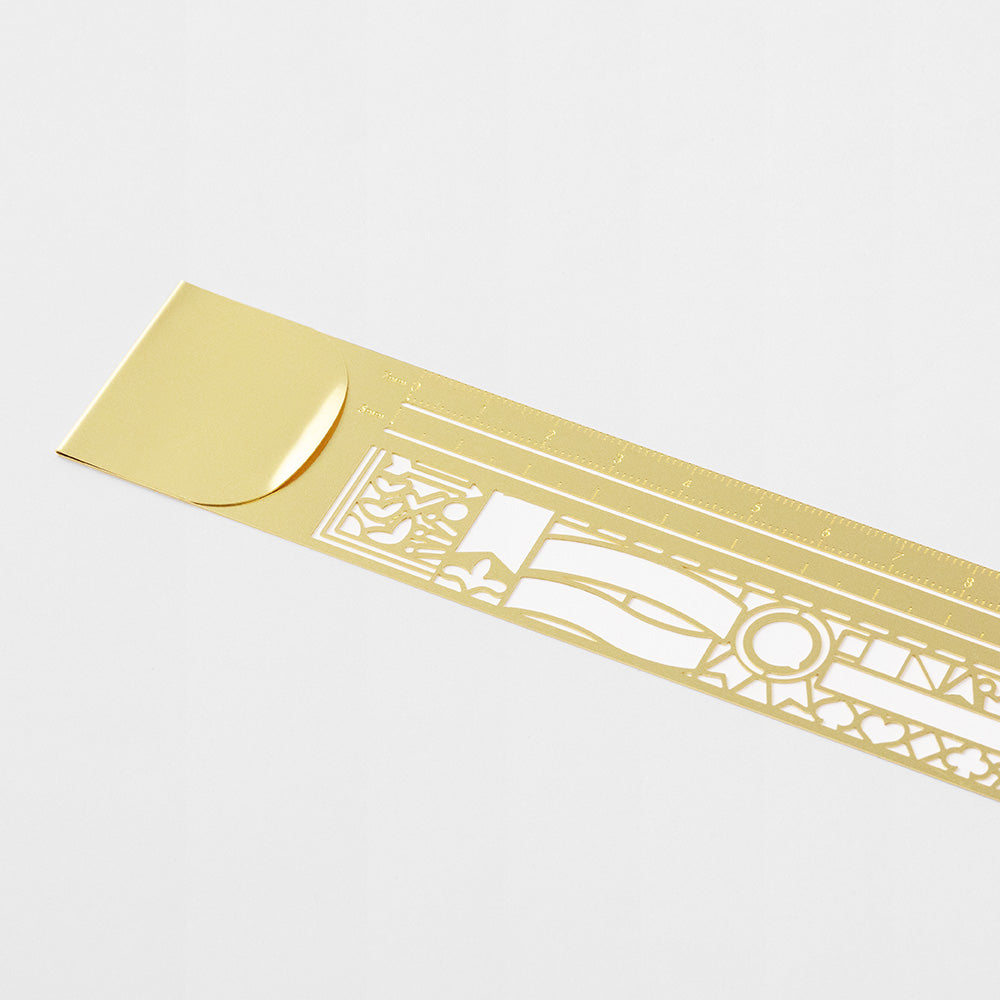 Midori Clip Brass Ruler Decorative Pattern A — detail view