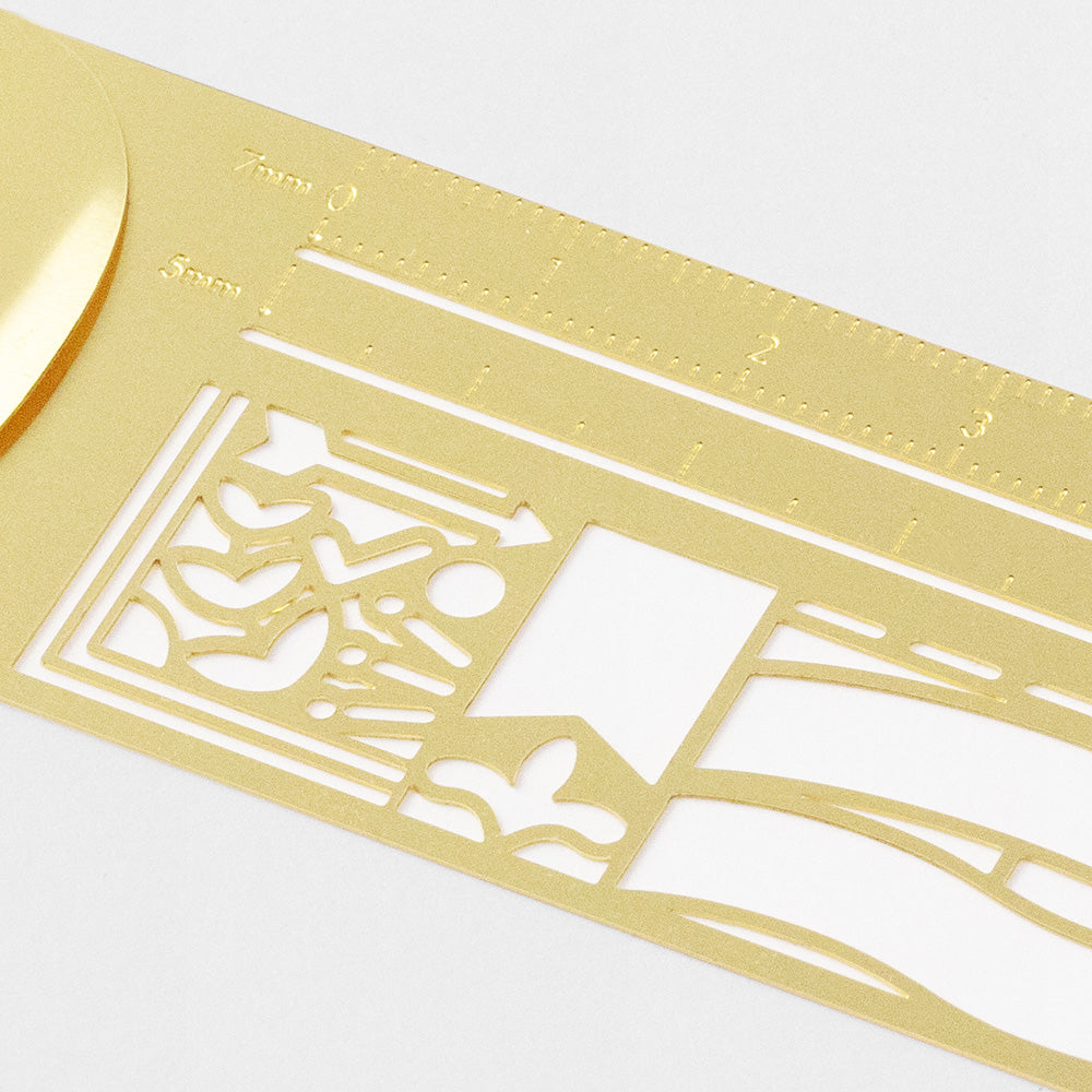 Midori Clip Brass Ruler Decorative Pattern A — with packaging