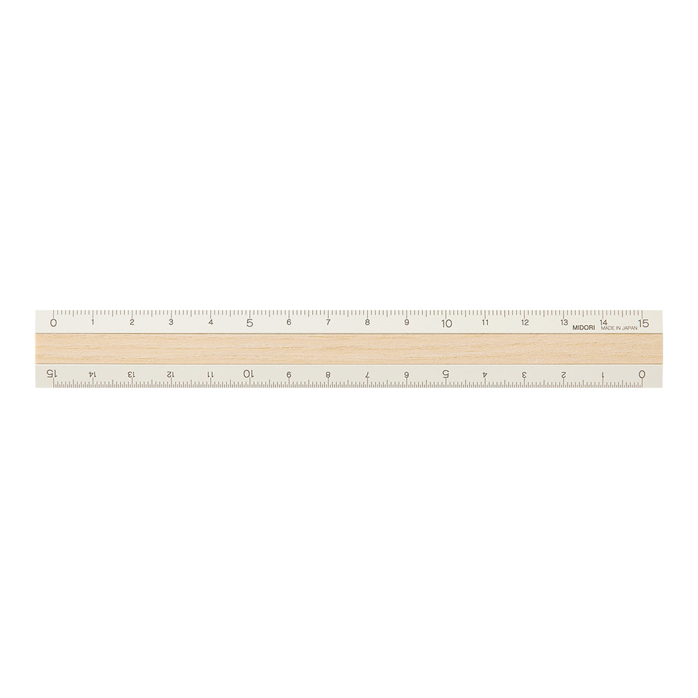 Midori Aluminum Wooden Ruler 15cm - Ivory — front view