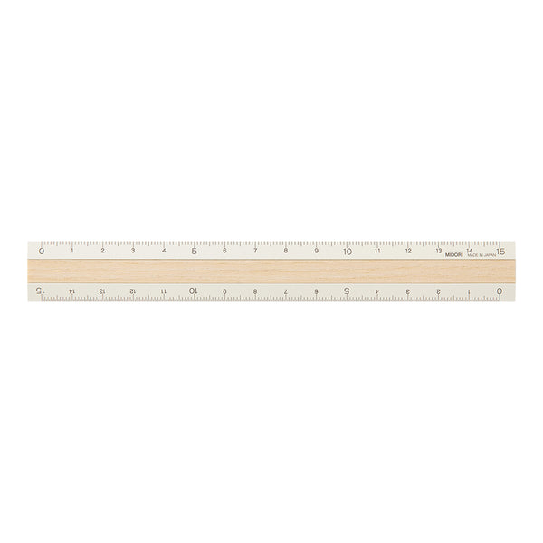 Midori Aluminum Wooden Ruler 15cm - Ivory — front view