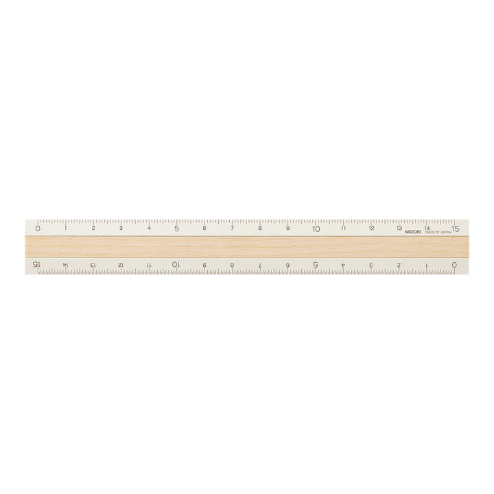 Midori Aluminum Wooden Ruler 15cm - Ivory — front view