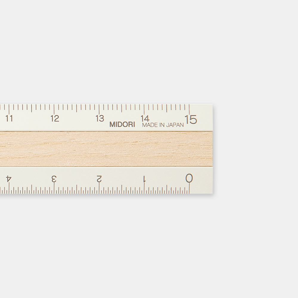Midori Aluminum Wooden Ruler 15cm - Ivory — side view
