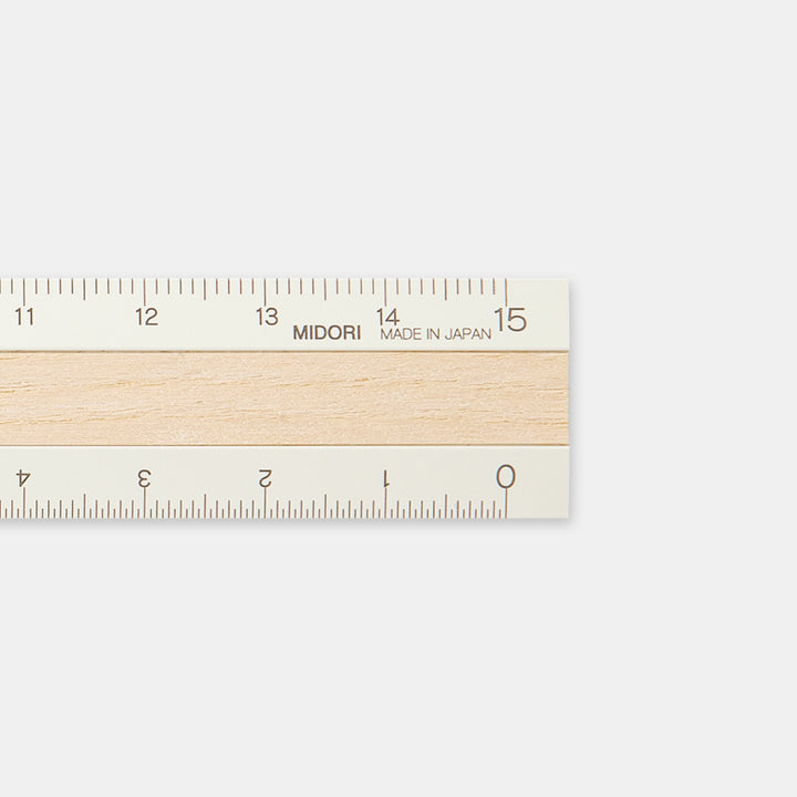 Midori Aluminum Wooden Ruler 15cm - Ivory — side view