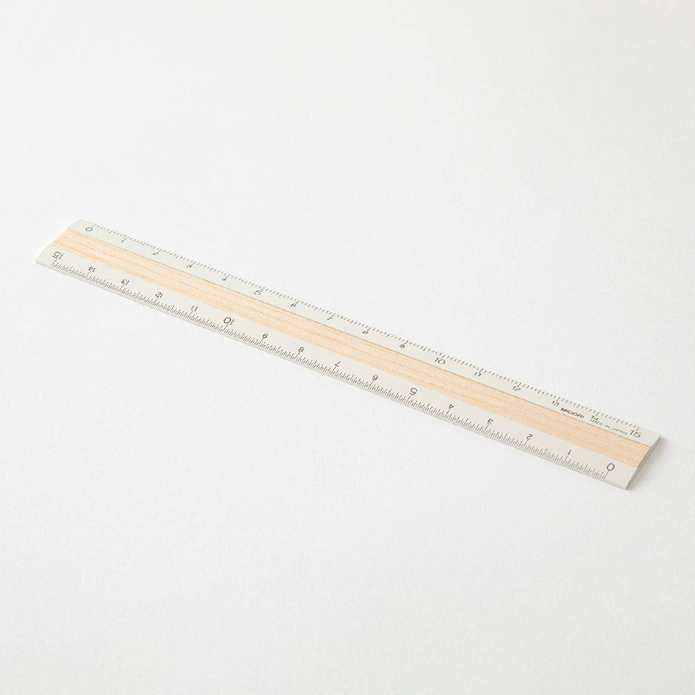 Midori Aluminum Wooden Ruler 15cm - Ivory — with packaging