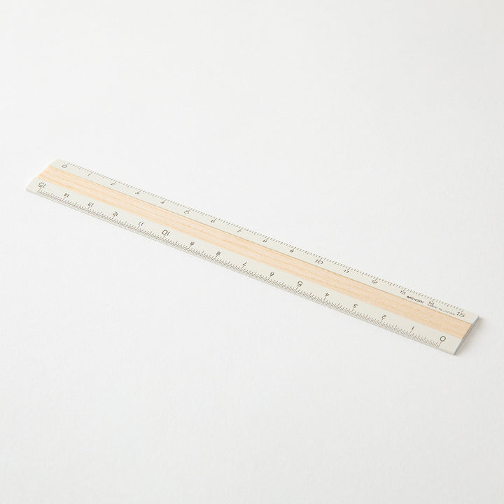 Midori Aluminum Wooden Ruler 15cm - Ivory — with packaging