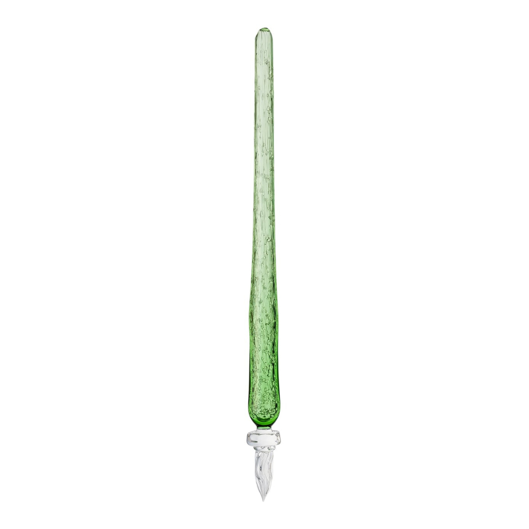 Matsubokkuri Tsubutsubu Glass Fountain Pen - Green — uncapped with cap posted