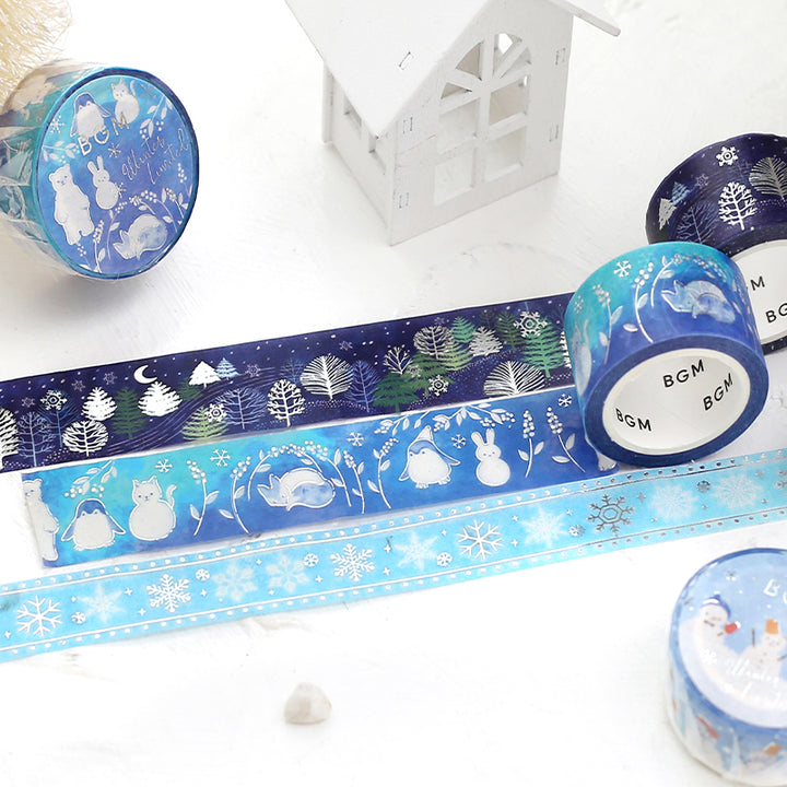 BGM Winter Limited Masking Tape - Snowy Night Forest — roll side