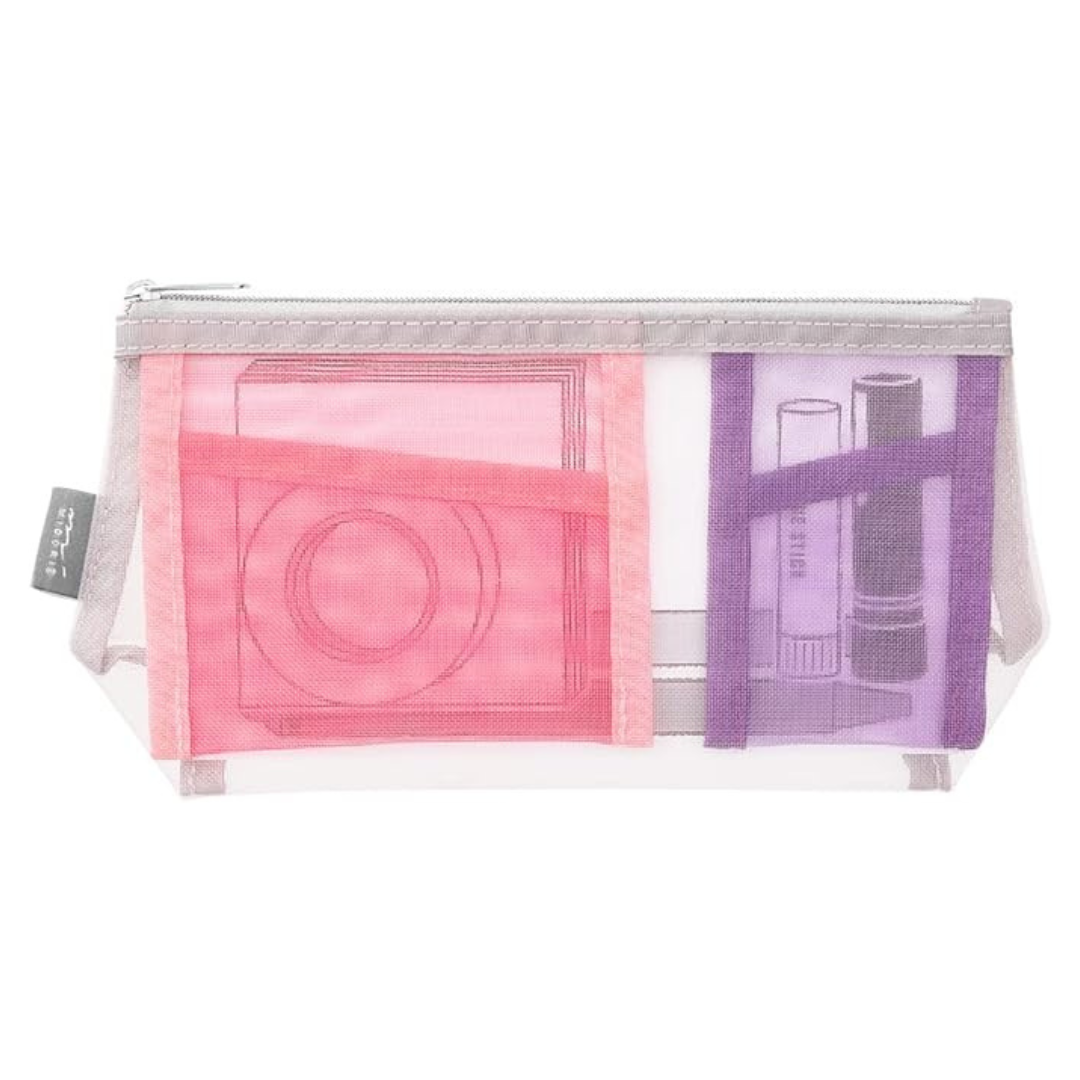 Midori Pen & Tool Pouch Mesh with Gusset - Pink — front view