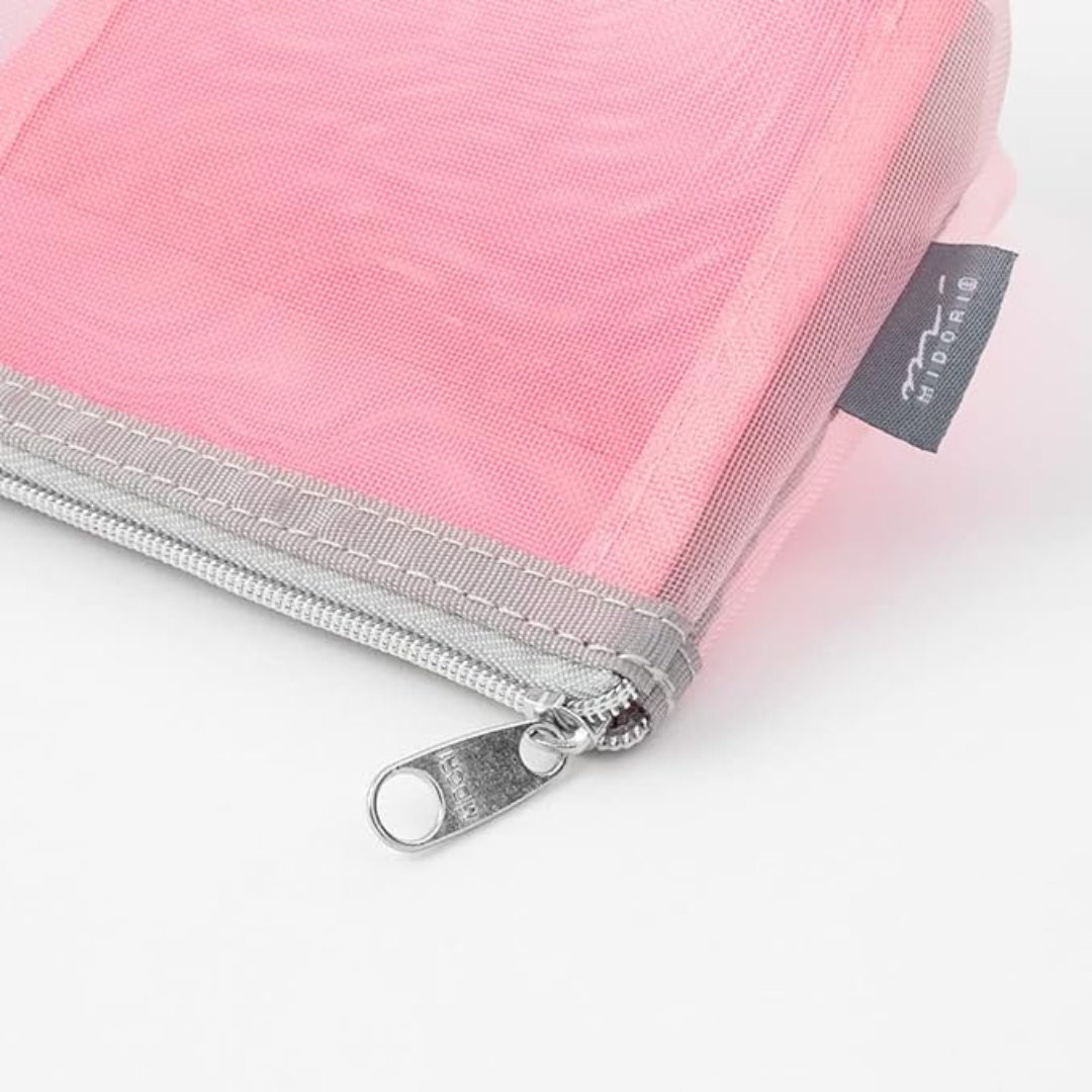 Midori Pen &amp; Tool Pouch Mesh with Gusset - Pink — with packaging
