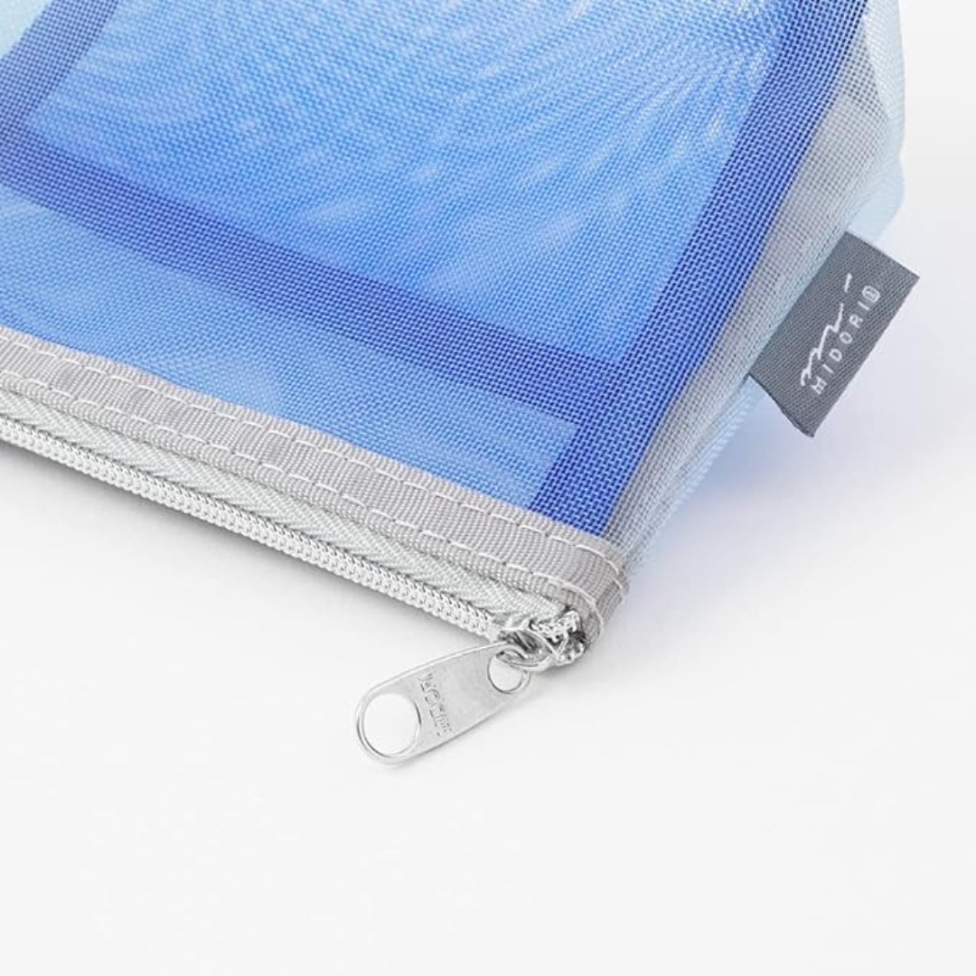 Midori Pen &amp; Tool Pouch Mesh with Gusset - Light Blue — with packaging