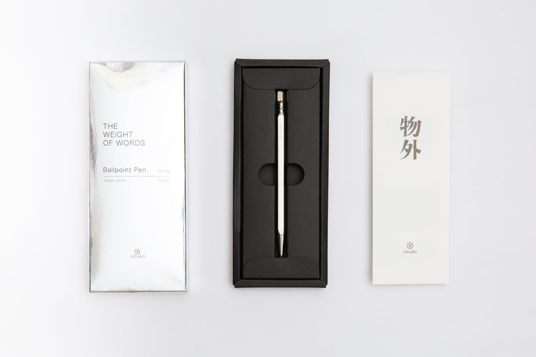 Ystudio Classic Revolve Ballpoint Pen Spring - Shiny Silver (Limited Edition) — capped