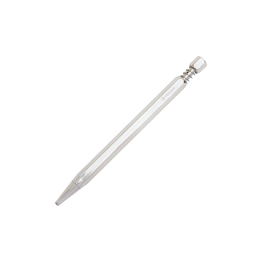 Ystudio Classic Revolve Ballpoint Pen Spring - Shiny Silver (Limited Edition) — uncapped with cap posted