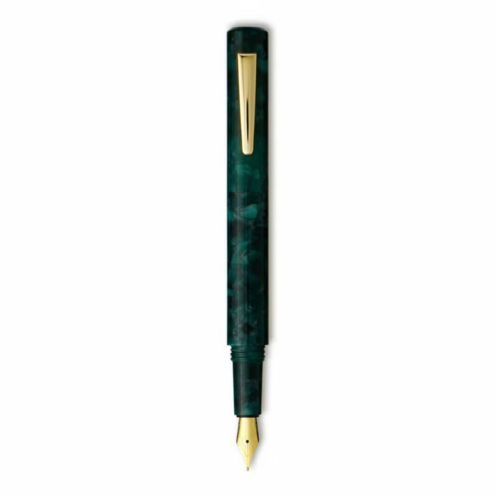 Hightide Attaché Marbled Fountain Pen - Green — uncapped with cap posted