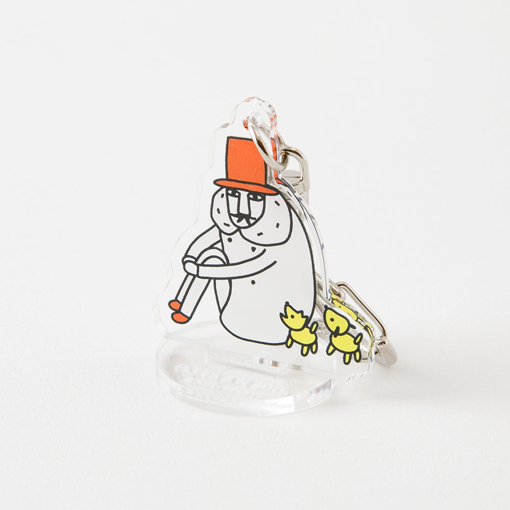 Midori Ojisan 30th Anniversary Acrylic Keychain Sit Cross-Legged — detail view