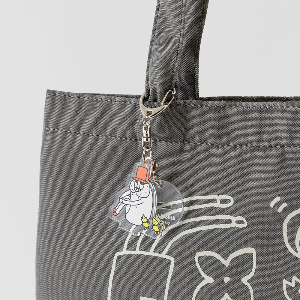 Midori Ojisan 30th Anniversary Acrylic Keychain Sit Cross-Legged — with packaging