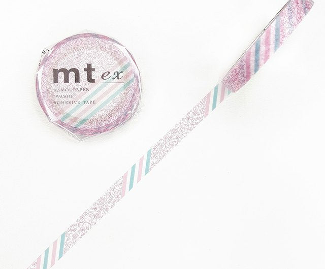 MT EX Washi Tape Pink in Flower Stripe — MT Tape washi tape — decorative Japanese paper tape for journaling and craft, at Cityluxe Singapore