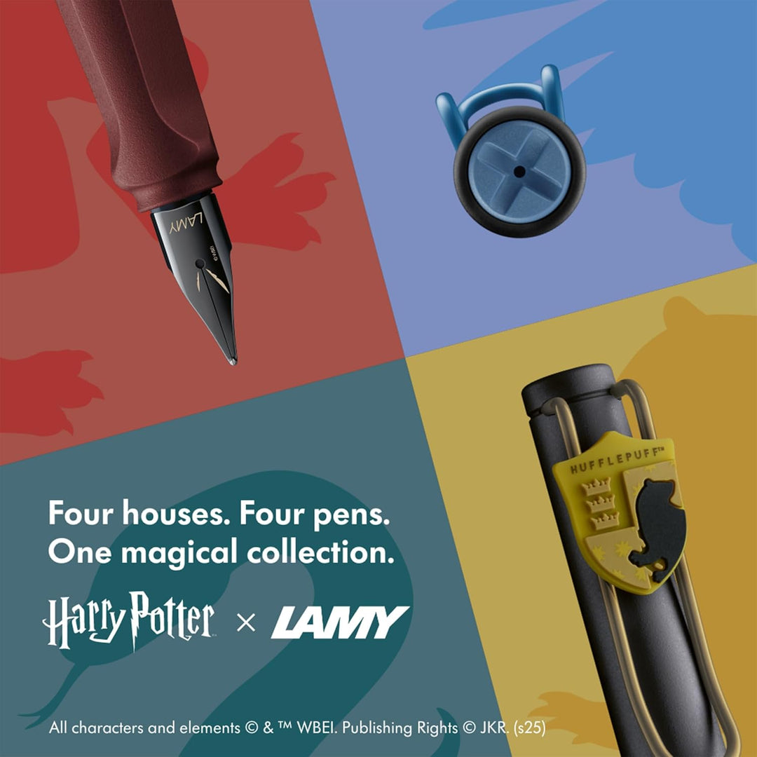 LAMY Safari Gryffindor Fountain Pen – Extra Fine with maroon body, gold clip, and Gryffindor emblem from the Harry Potter collection.