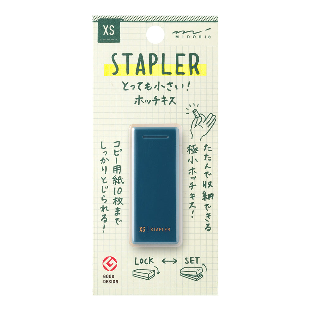 Midori XS Compact Stapler Navy Blue B — front view