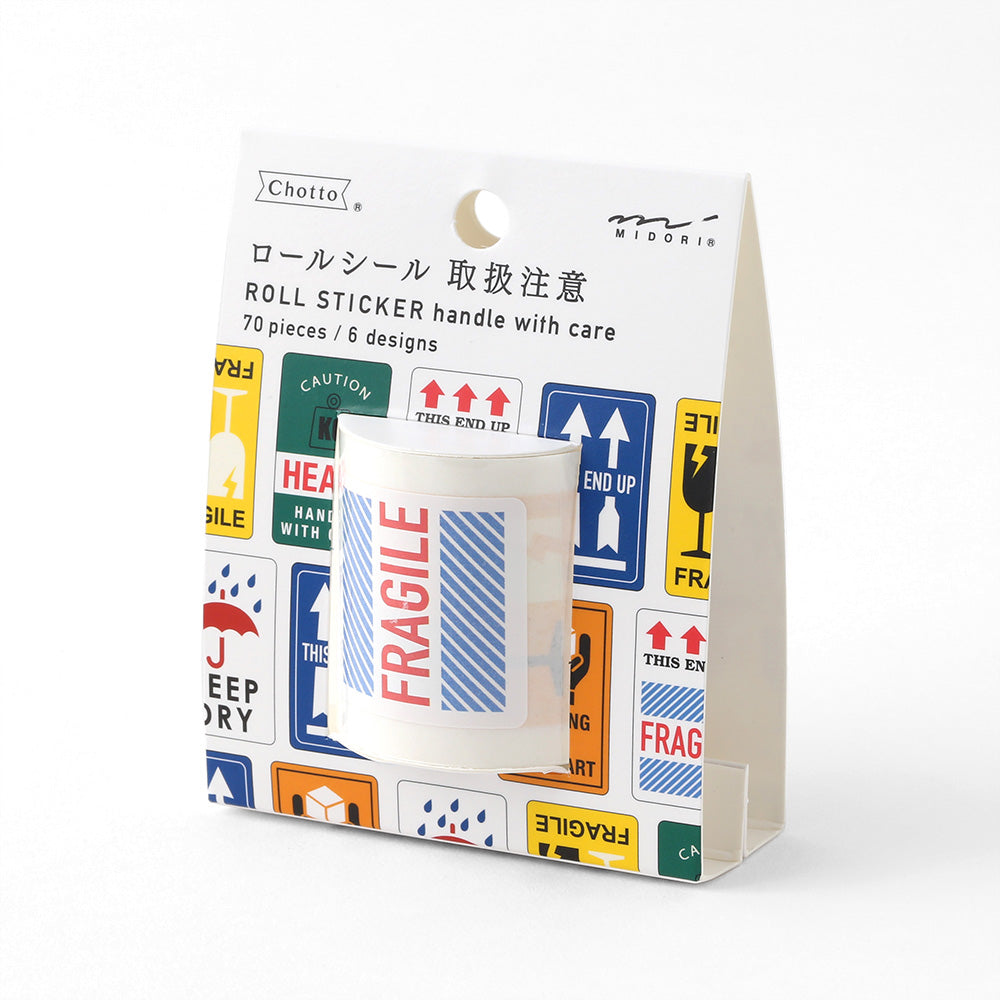 Midori Roll Sticker Fragile Label — with packaging