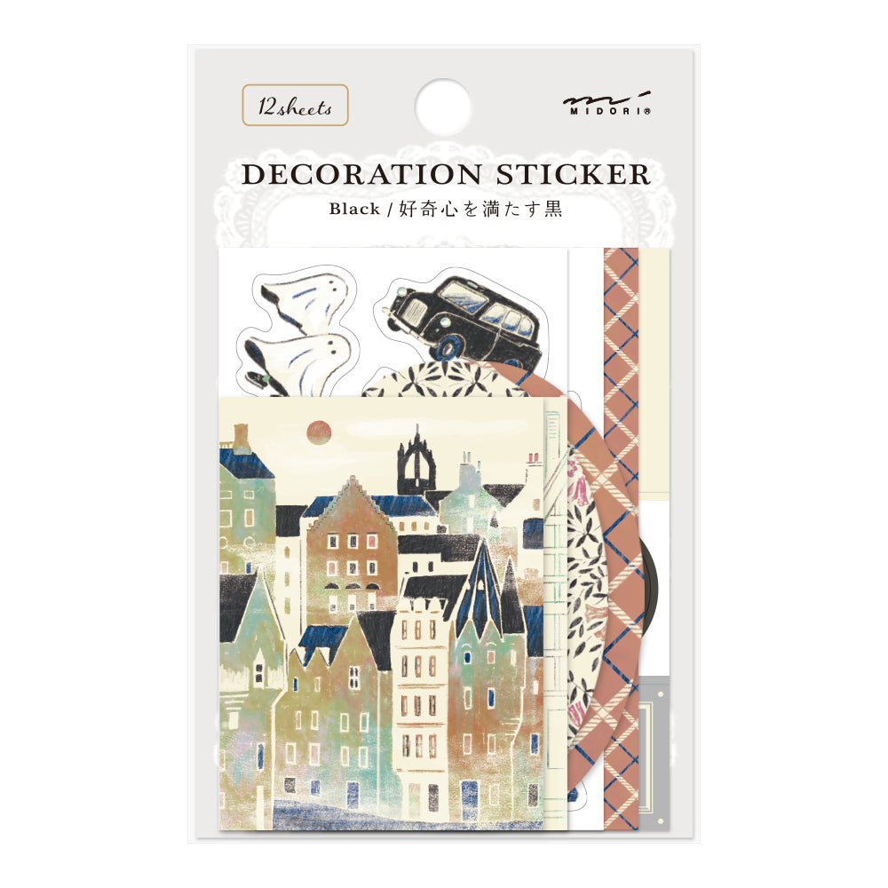 Midori Yuka Takamaru Decoration Stickers - Black — front view
