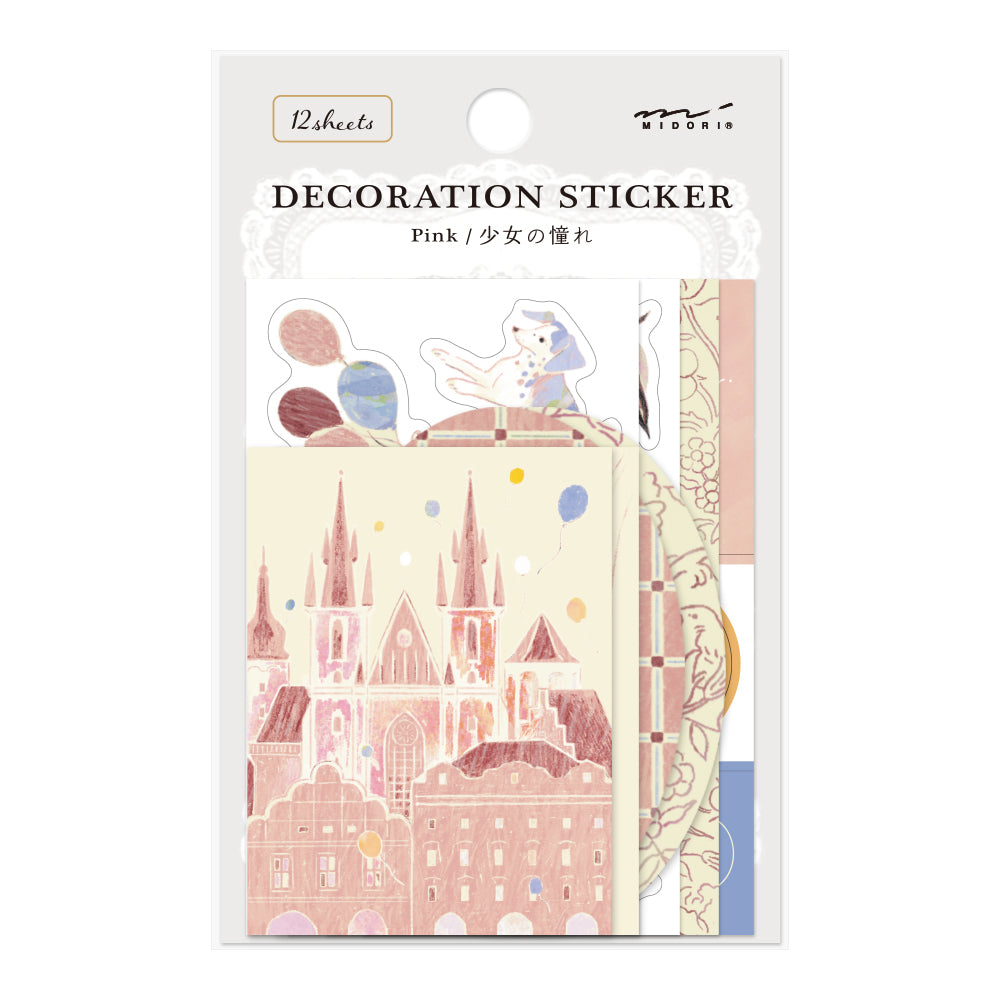 Midori Yuka Takamaru Decoration Stickers - Pink — front view