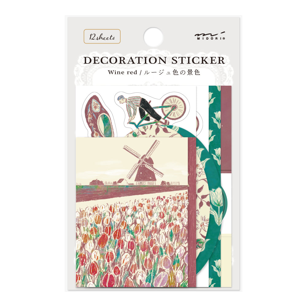 Midori Yuka Takamaru Decoration Stickers - Dark Red — front view