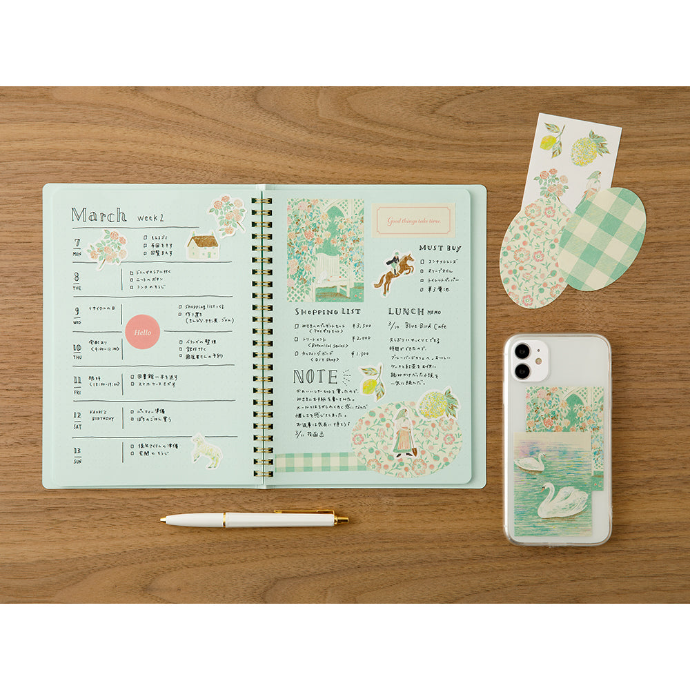 Midori Yuka Takamaru Decoration Stickers - Yellow Green — angle view